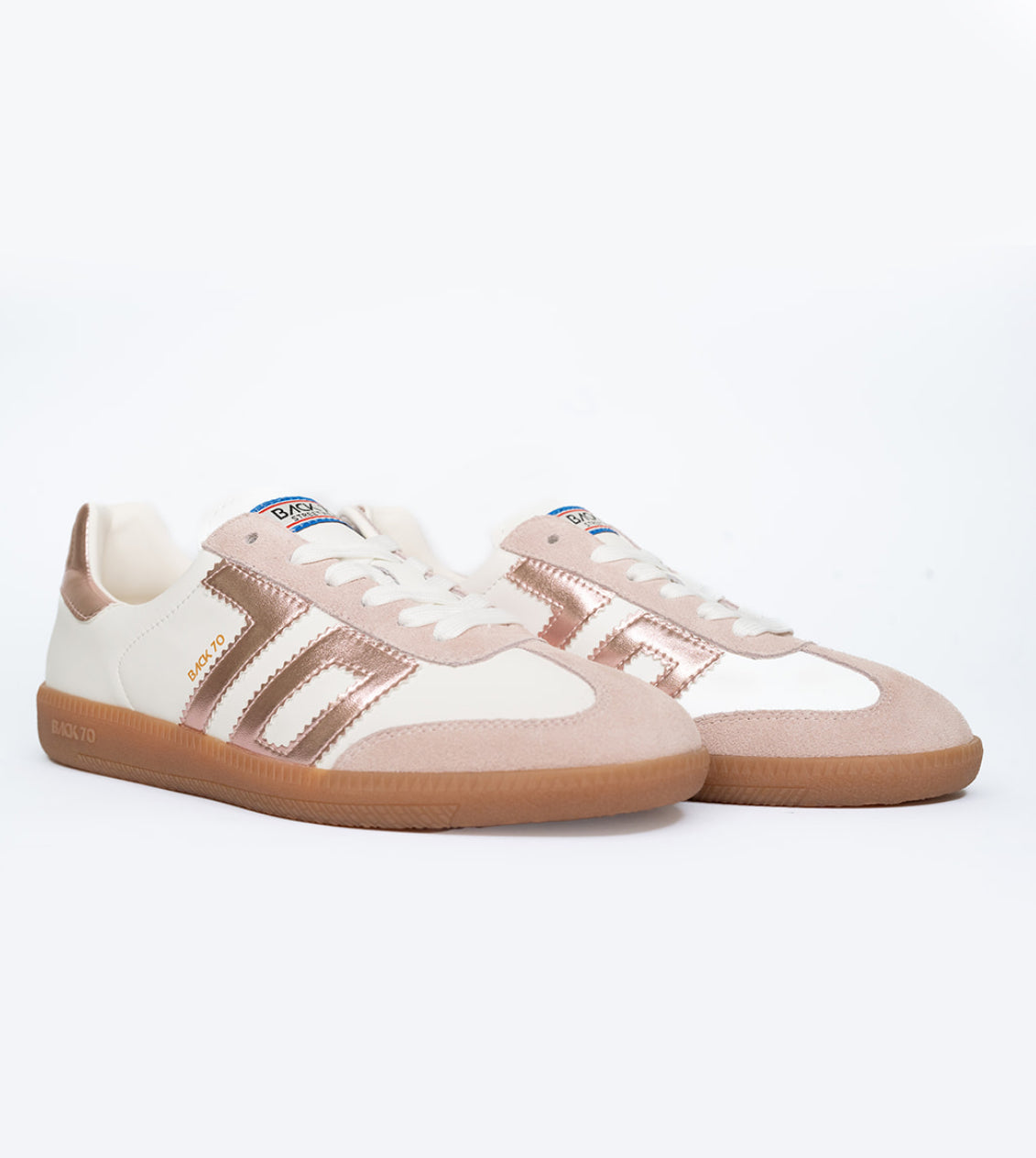 Back 70 - Cloud White and Pink Metallic Trainer