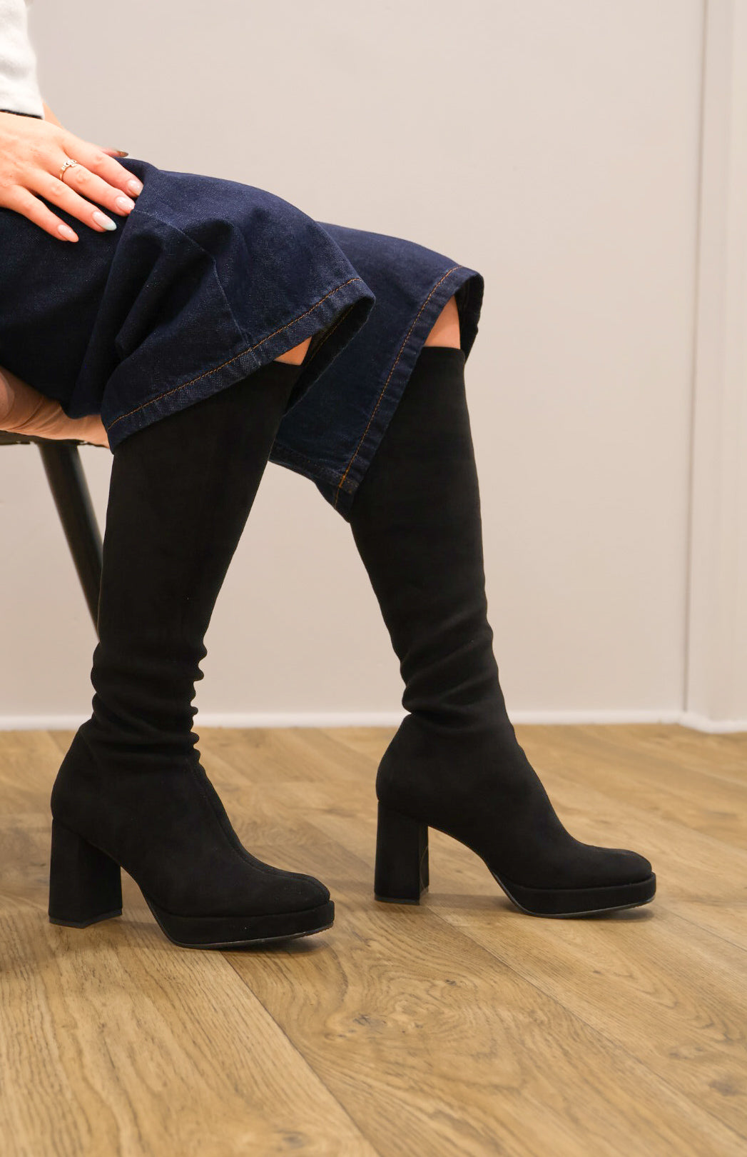 Miss Elastic - 77031 Black Platform Knee High Sock Boot