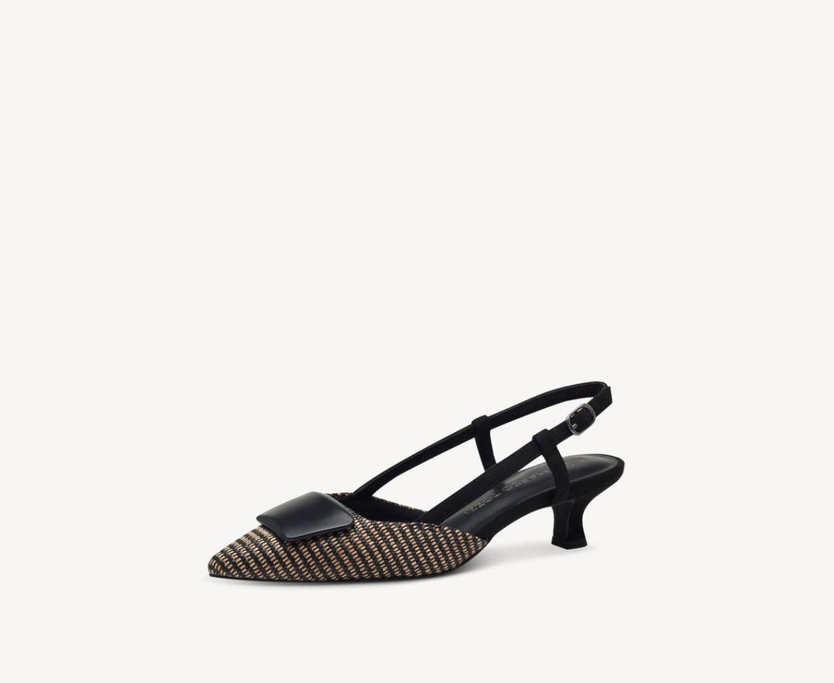 Marco Tozzi - 29503 Black & Camel Raffia Slingback