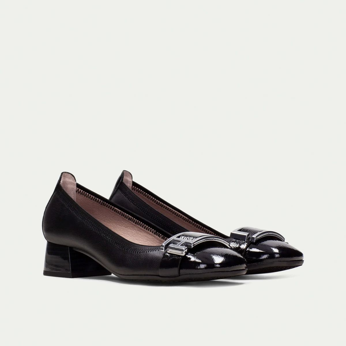 Hispanitas - H1243670 Black Leather Loafer with Silver Buckle