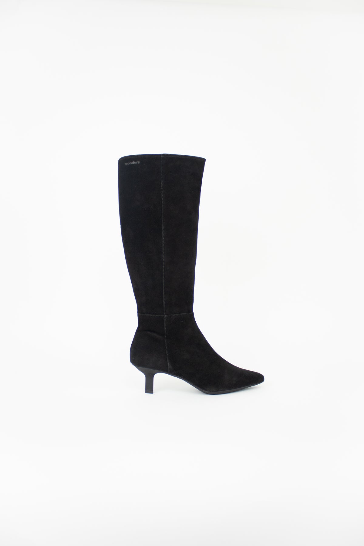 Wonders - G-7121 Black Suede Kitten Heel Knee High