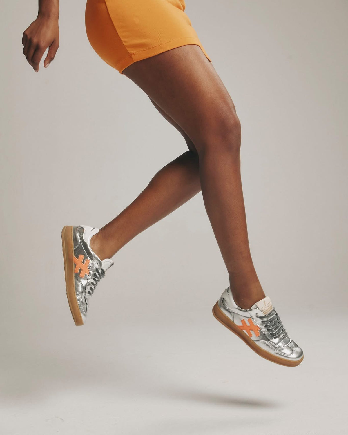 Another Trend - A032 Silver and Orange Trainer
