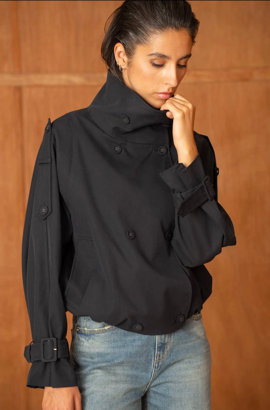 Anna - Black Oversized Short Trench Style Jacket