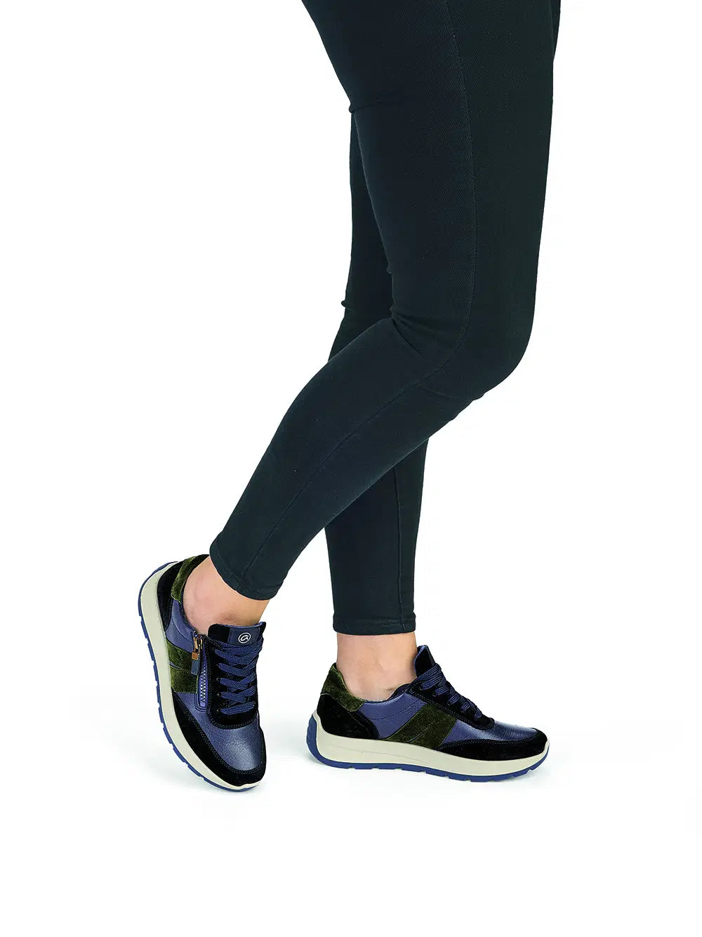 Ara - 25102 Navy & Green Leather & Suede Trainer