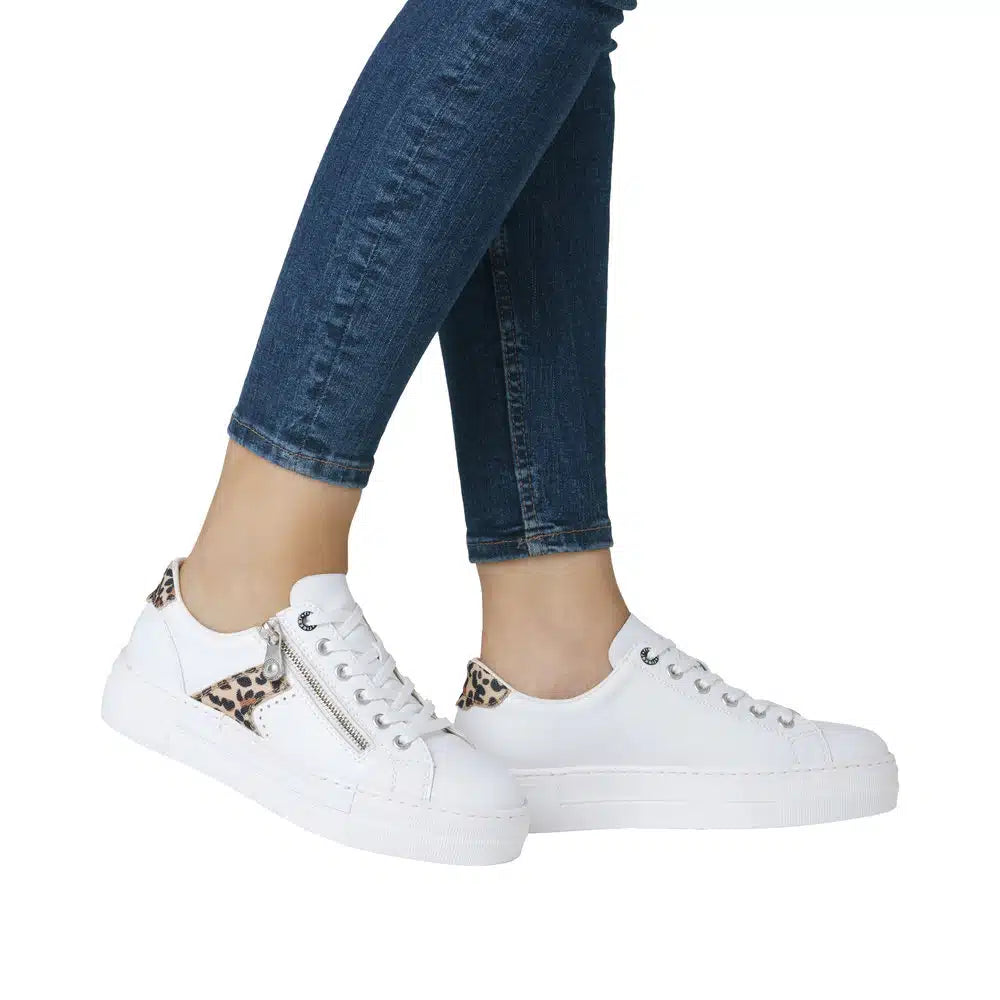 Rieker - N4924 White and Leopard Trainer