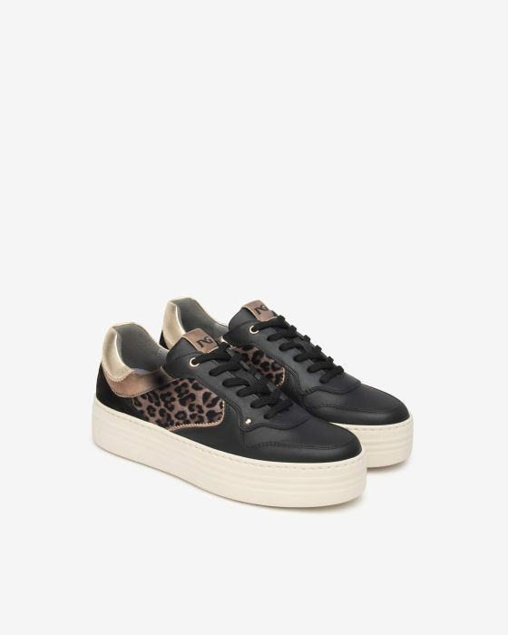 NeroGiardini - I514180D Black and Leopard Retro Trainer