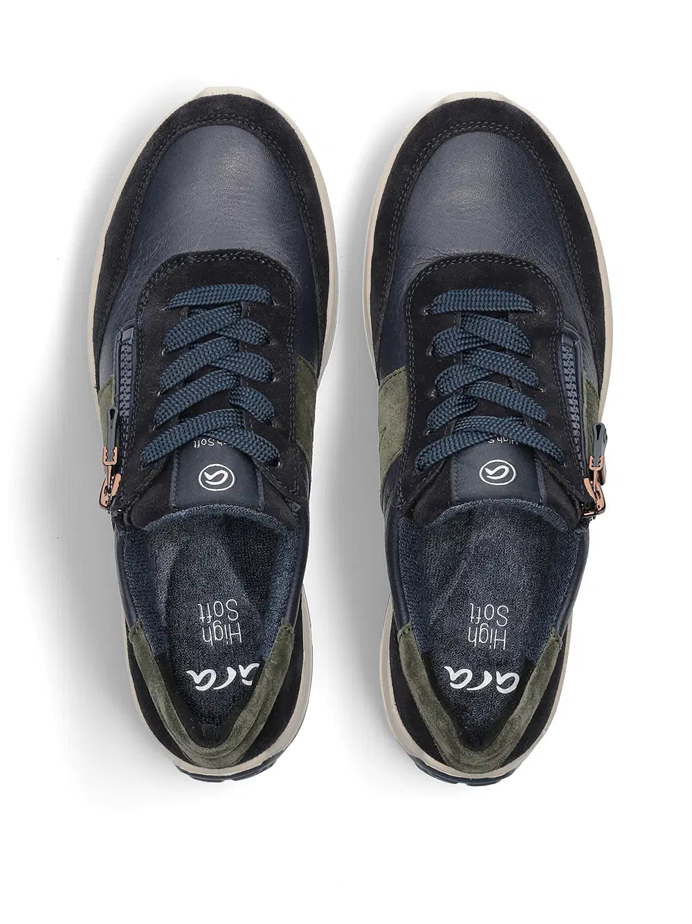 Ara - 25102 Navy & Green Leather & Suede Trainer