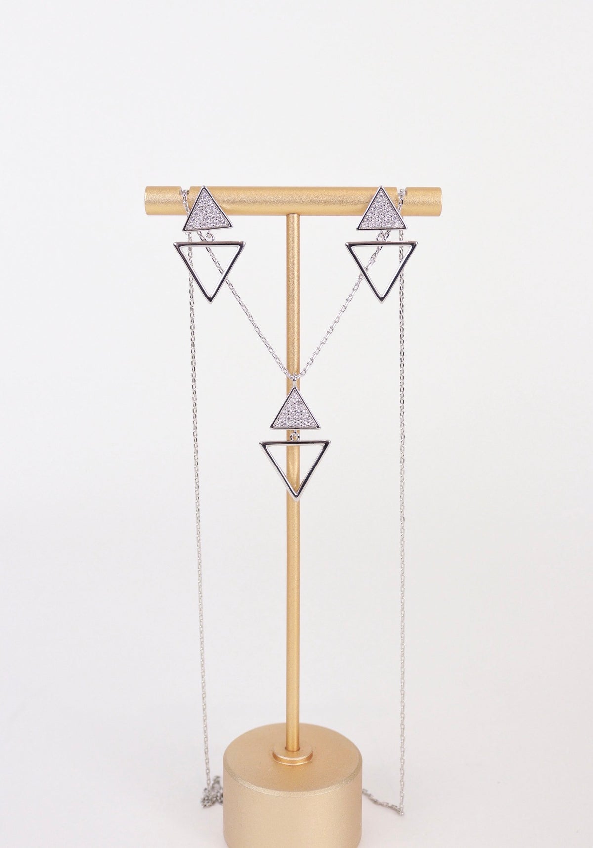 Karen Sampson - J11950 Silver Triangle Necklace and Earrings