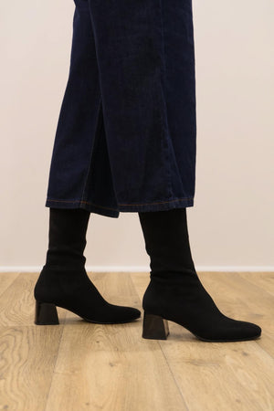 Miss Elastic - 75435 Black Suede Knee High Sock Boot