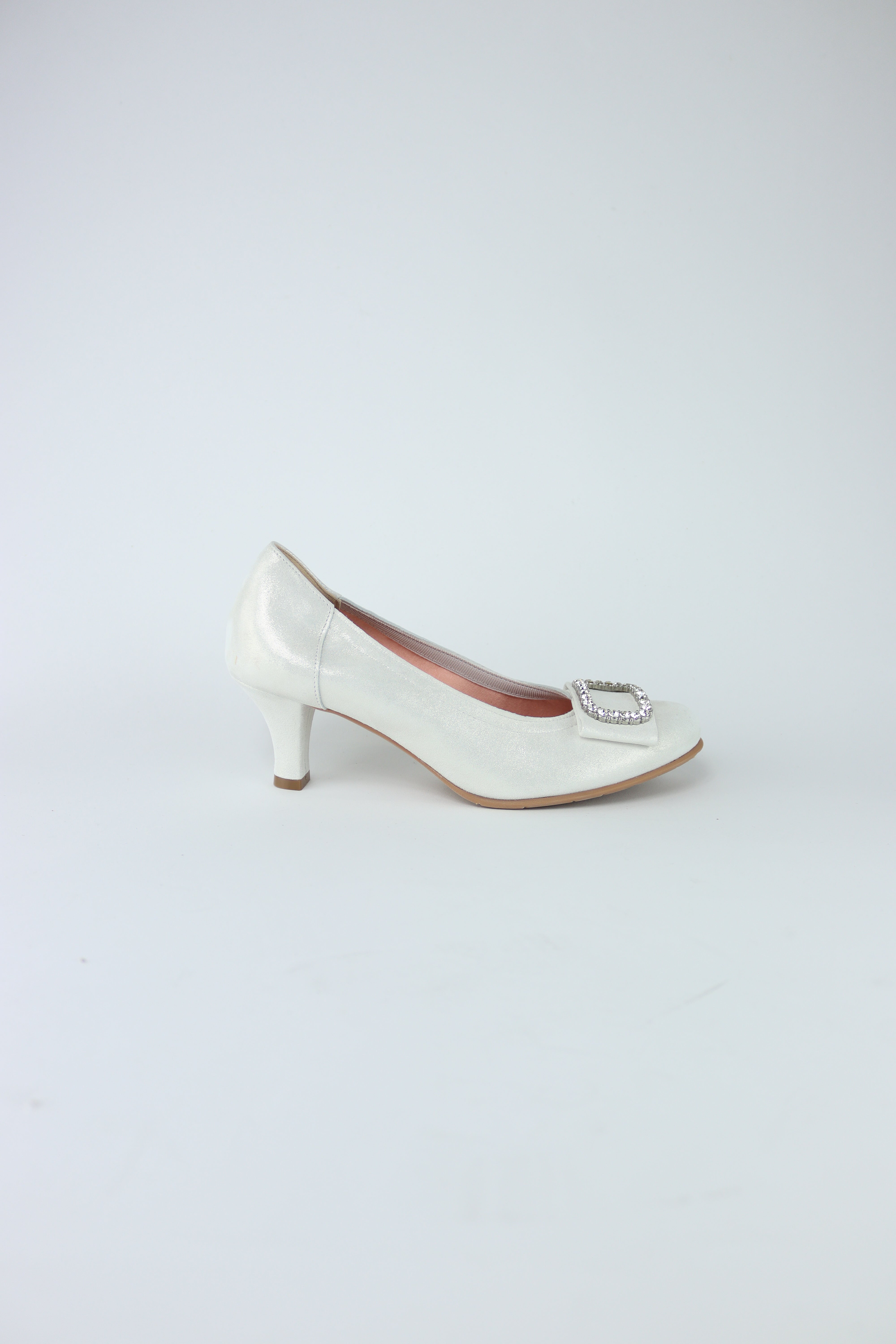 Le Babe - 3037 White/Silver Diamante Court Shoe