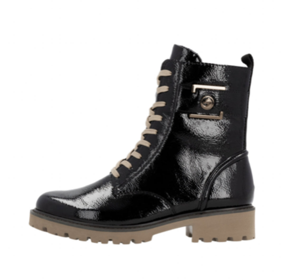 Remonte - D8663-00 Black & Tan Patent Biker Boot