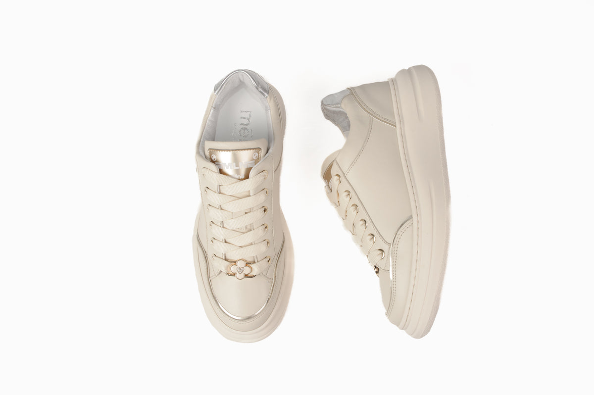 Méliné - BI 644-ACC Cream Leather Laced Trainer