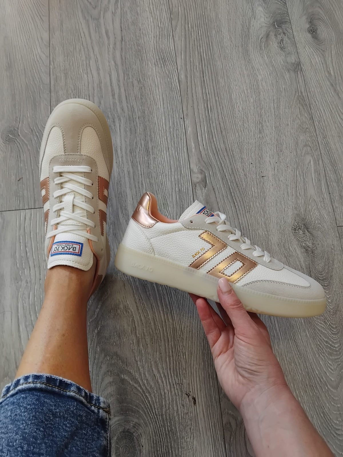 Back 70 - Boston B02 White and Metallic Trainer