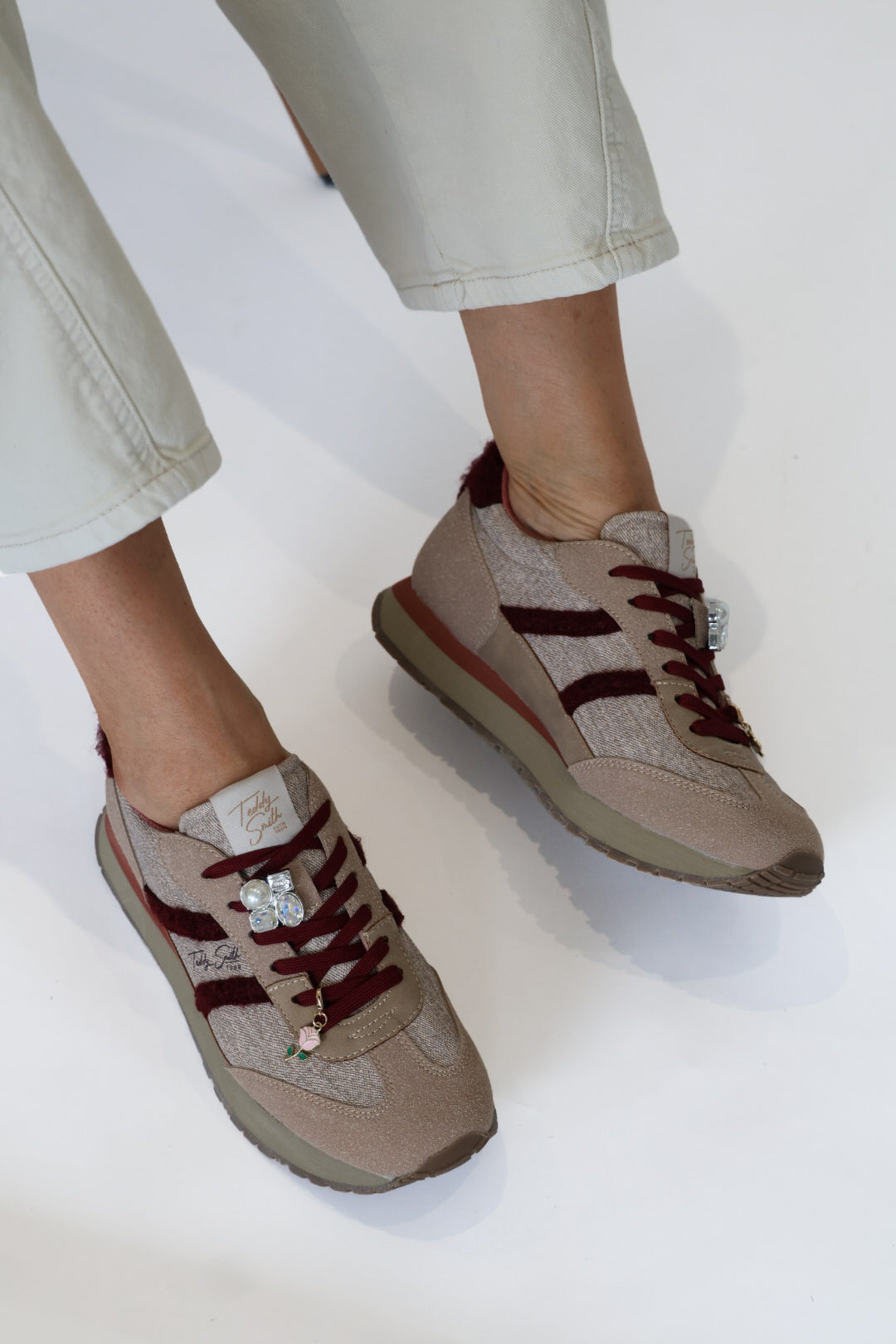 Teddy Smith - 121126 Taupe & Burgundy Trainer