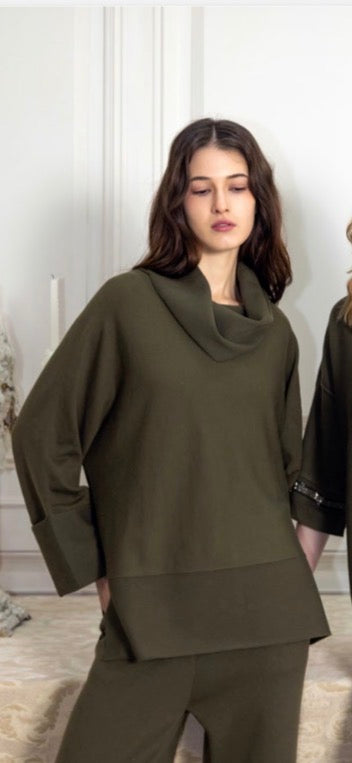 Anna - Khaki Polo Neck Jumper