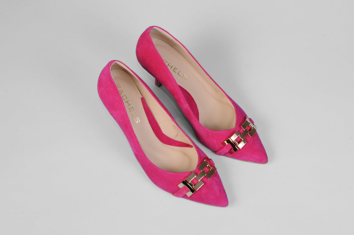 Rachels - Fuschia 676 Cerise Pink Court Shoe With Gold Chain