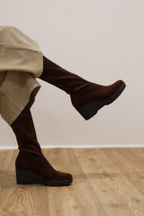 Miss Elastic - 75501  Medium Brown Wedge Boot