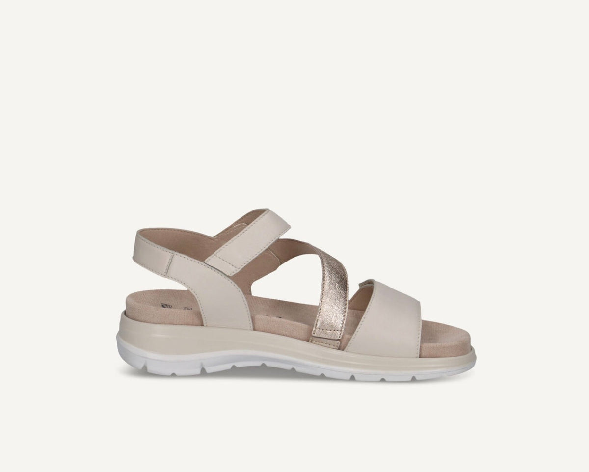 Caprice - 28716 Ivory & Gold Velcro Sandal