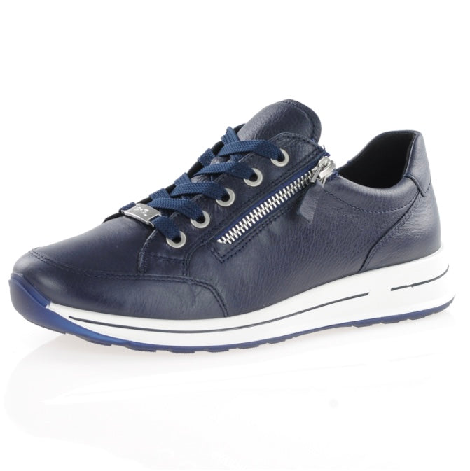 Ara - 12-24801 Osaka Navy Leather Zip Trainer [Wide Fit]