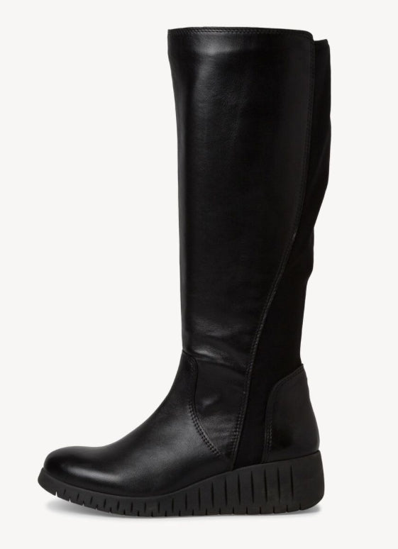 Marco Tozzi - 2-25614-41 Black Leather Wedge Knee High