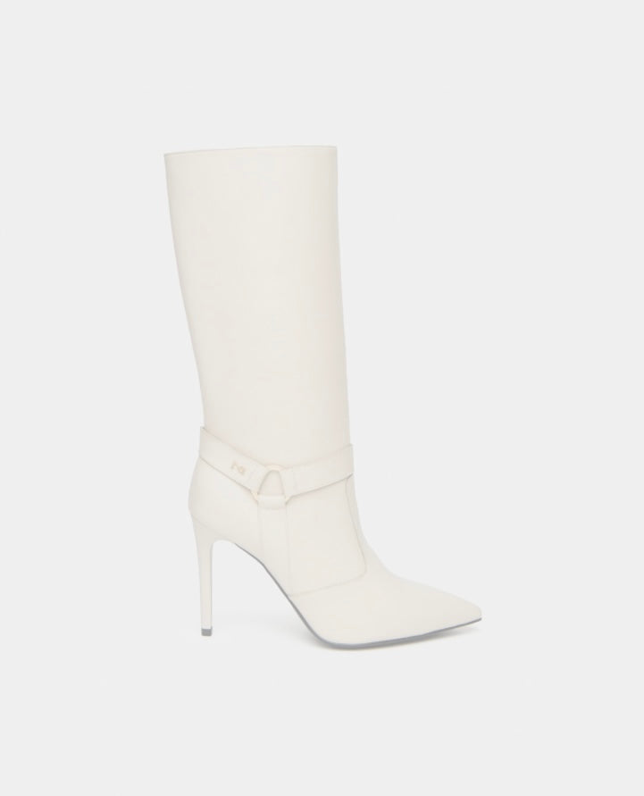 NeroGiardini - I410824DE Cream Leather Stiletto Mid Calf Boot.