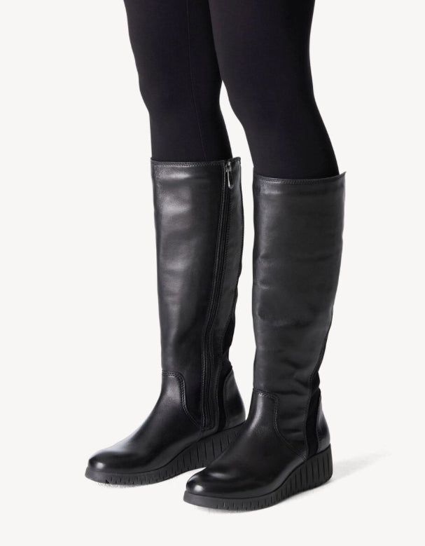 Marco Tozzi - 2-25614-41 Black Leather Wedge Knee High