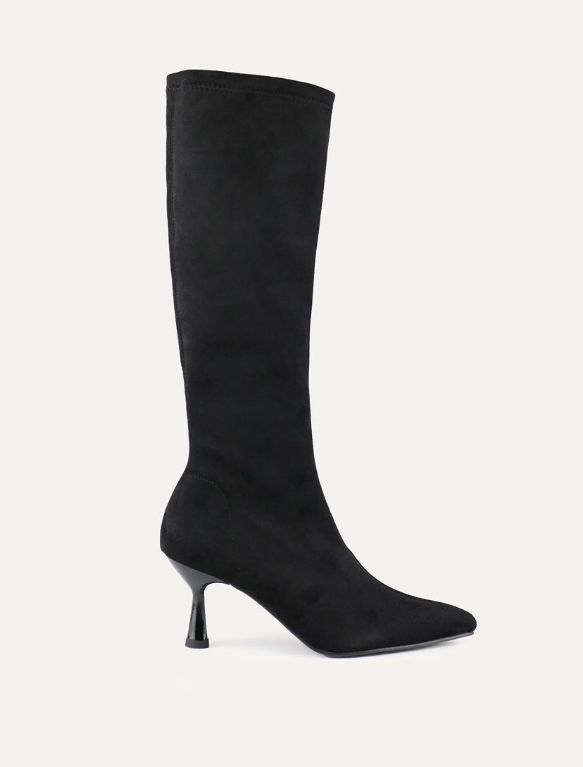 Miss Elastic - 877041-AE Black Suede Knee High Boot