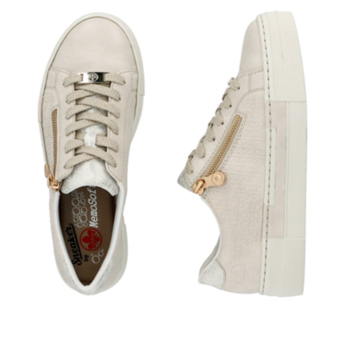 Rieker - N4914 Cream Trainer with a Gold Zip