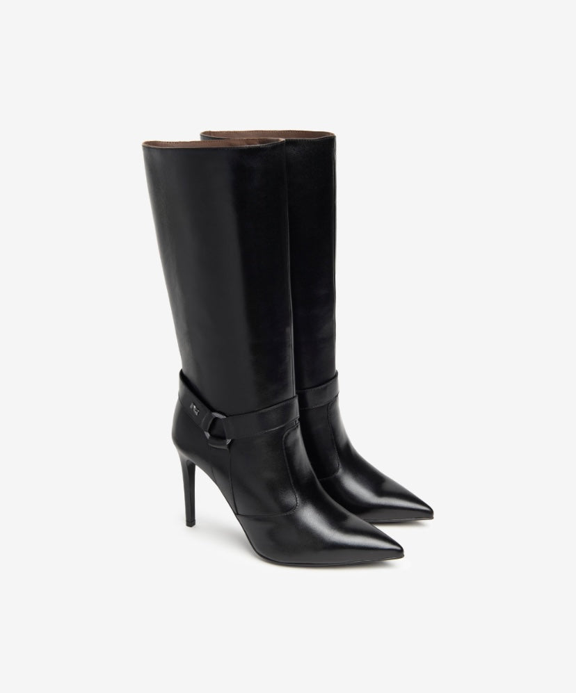 NeroGiardini - I410824DE Black Leather Stiletto Mid Calf Boot