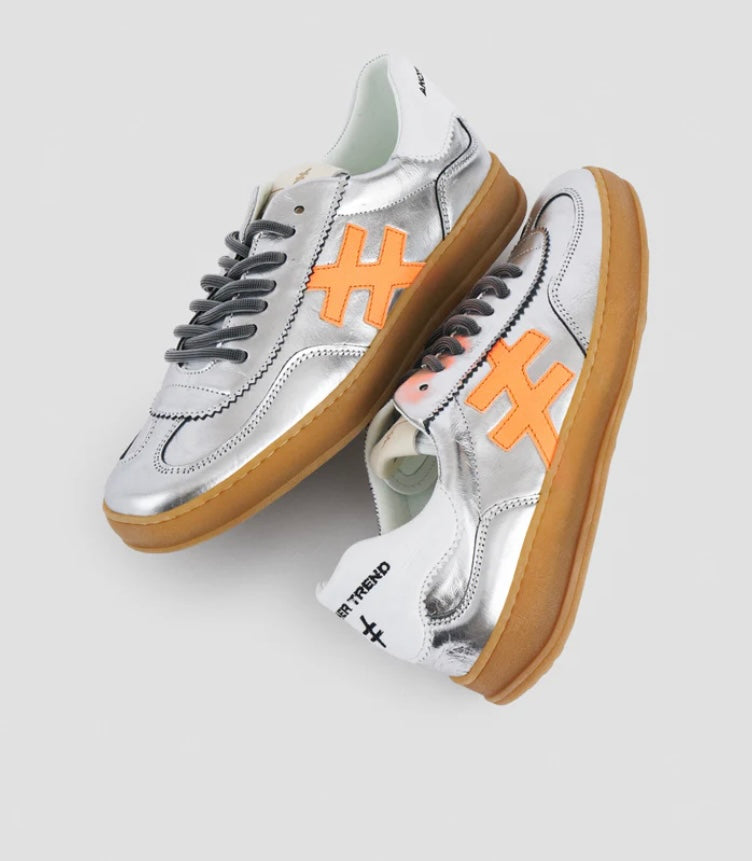 ANOTHER TREND- A032M341 Silver and Neon Orange Trainers [Preorder for early June]