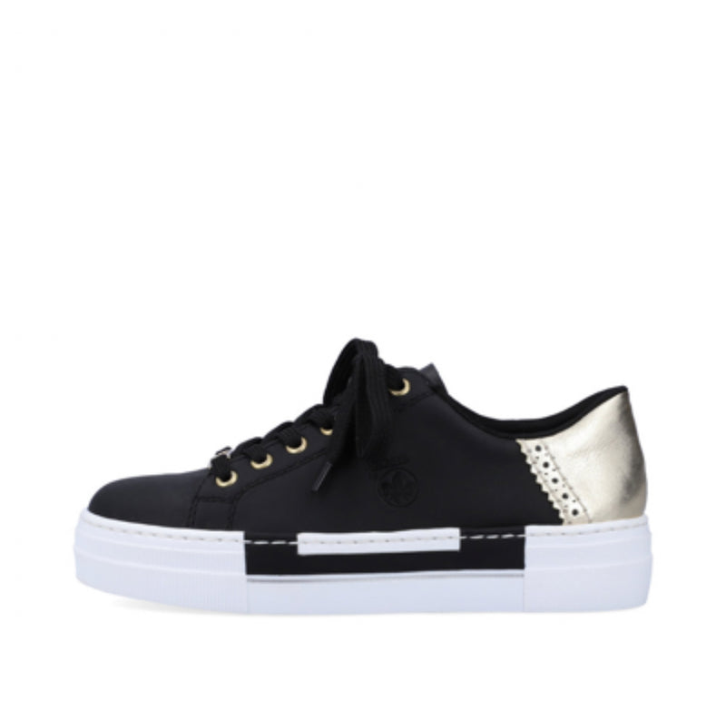 Rieker - N4931 Black Laced Trainer with a Gold Trim