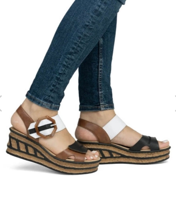 Rieker - 68176 Tan & Navy Wedge Sandal