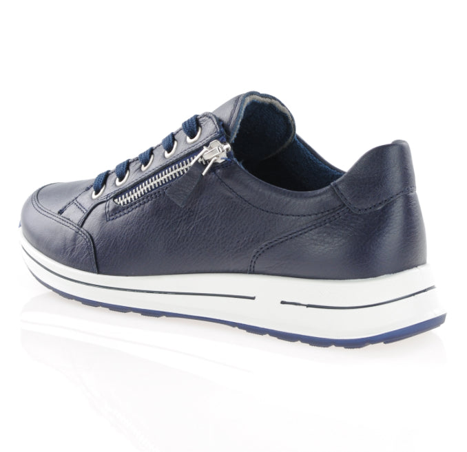 Ara - 12-24801 Osaka Navy Leather Zip Trainer [Wide Fit]