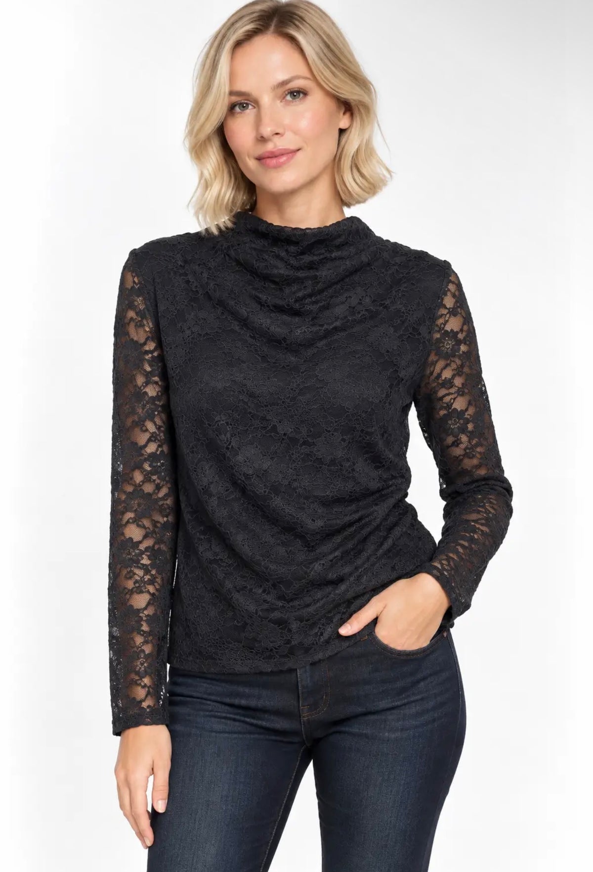 Anna - Black Lined Lace Top