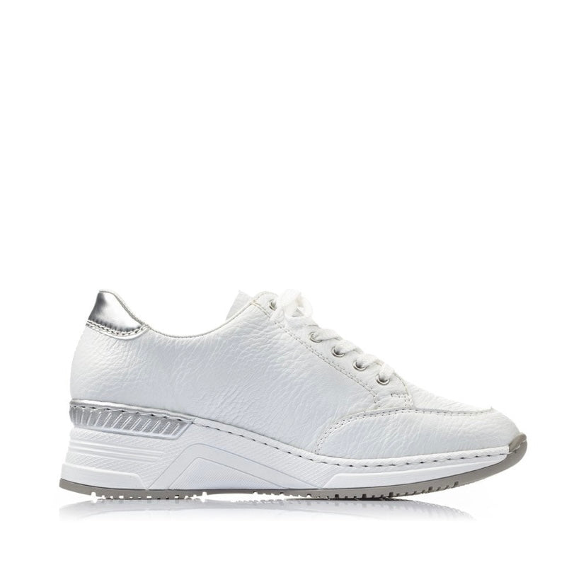 Rieker - N4322-80 White Leather Wedge Trainer