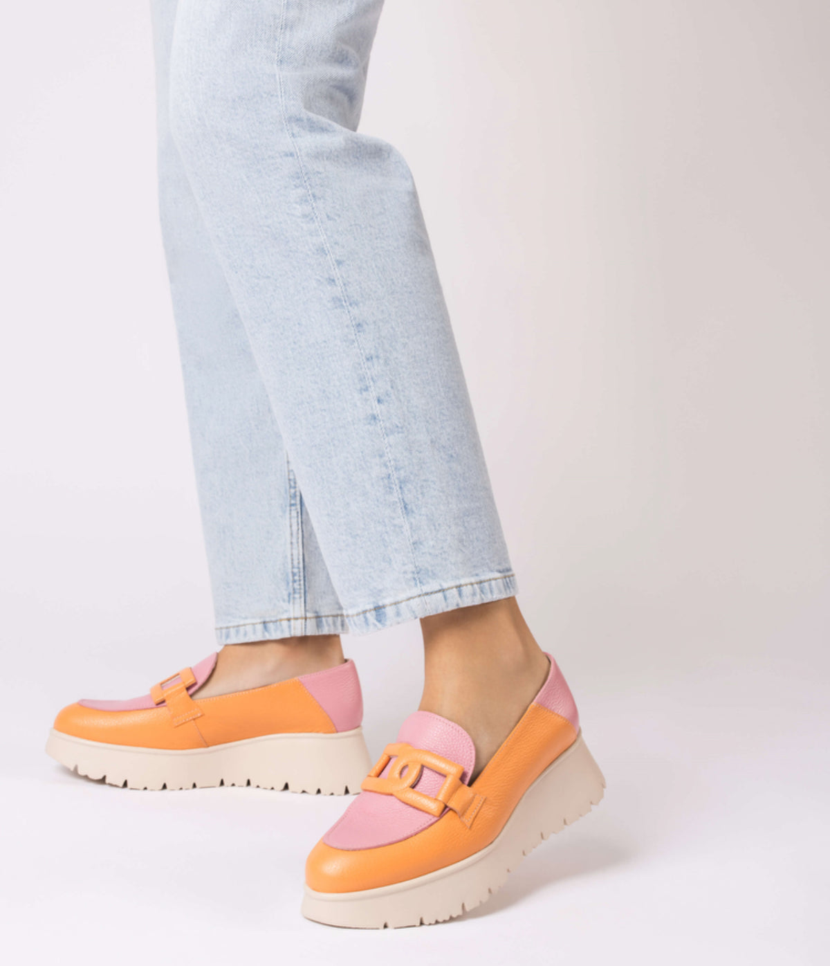 Wonders - C-7301 Pink and Apricot Wedge Loafer