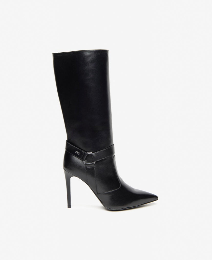 NeroGiardini - I410824DE Black Leather Stiletto Mid Calf Boot