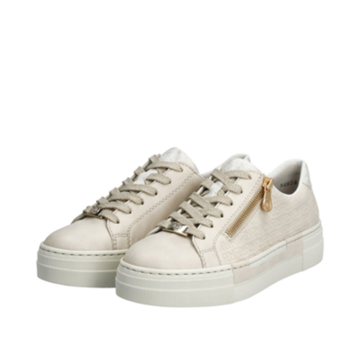 Rieker - N4914 Cream Trainer with a Gold Zip