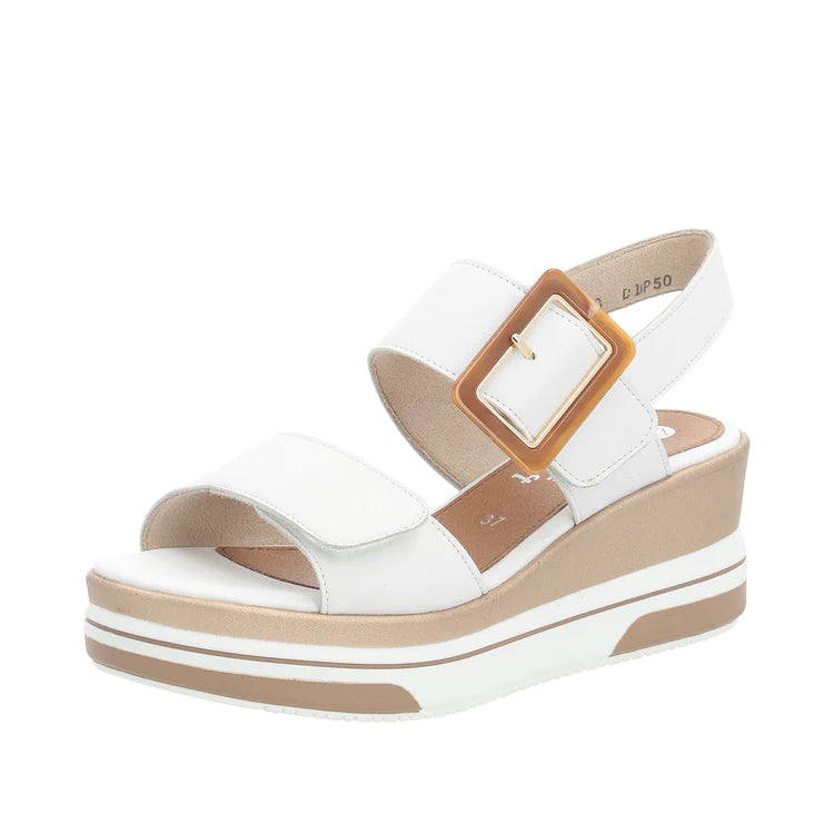 Remonte - D1P50-80 White and Rosegold Velcro Wedge Sandal
