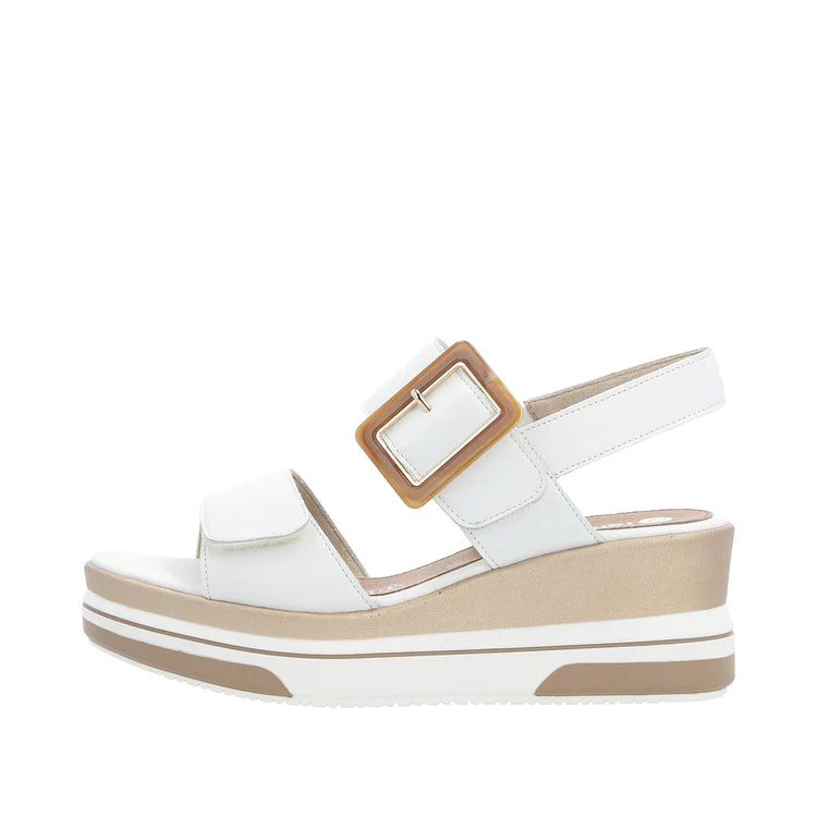 Remonte - D1P50-80 White and Rosegold Velcro Wedge Sandal