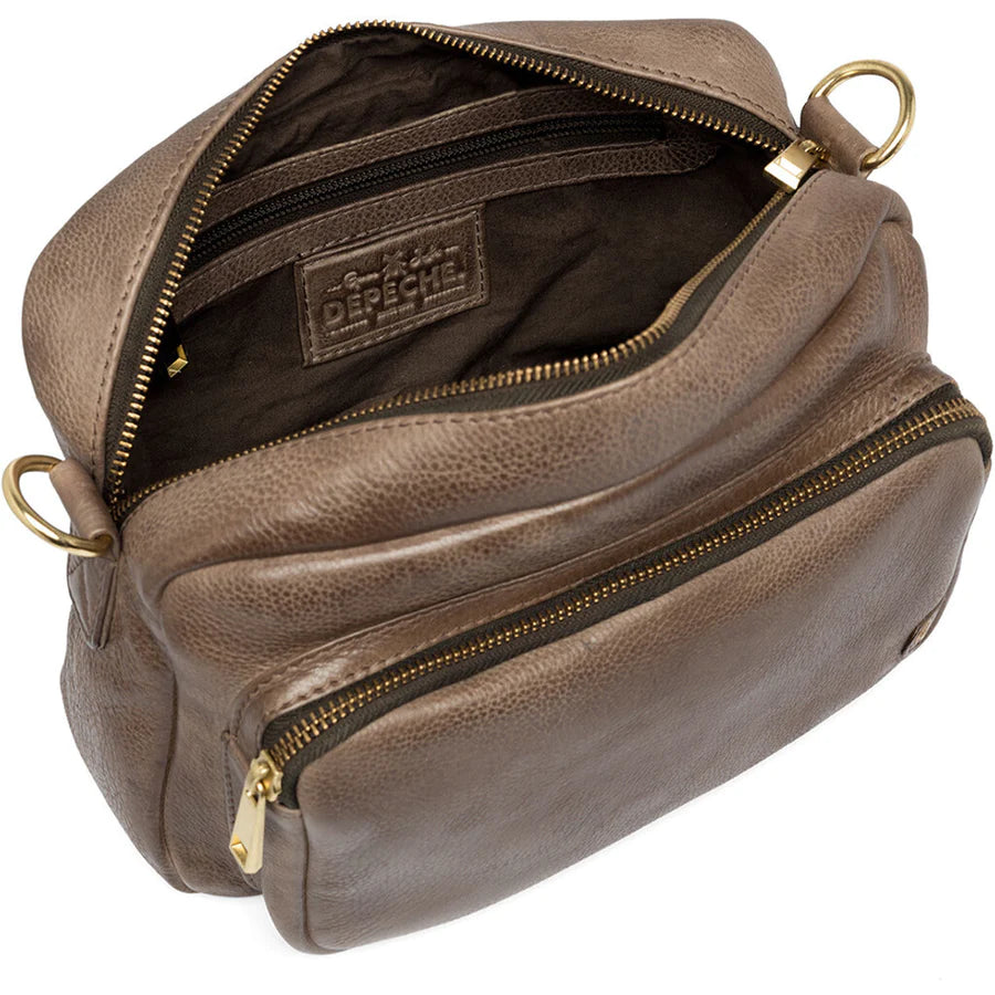Depeche - 14132 Taupe Leather Crossbody Leather Bag
