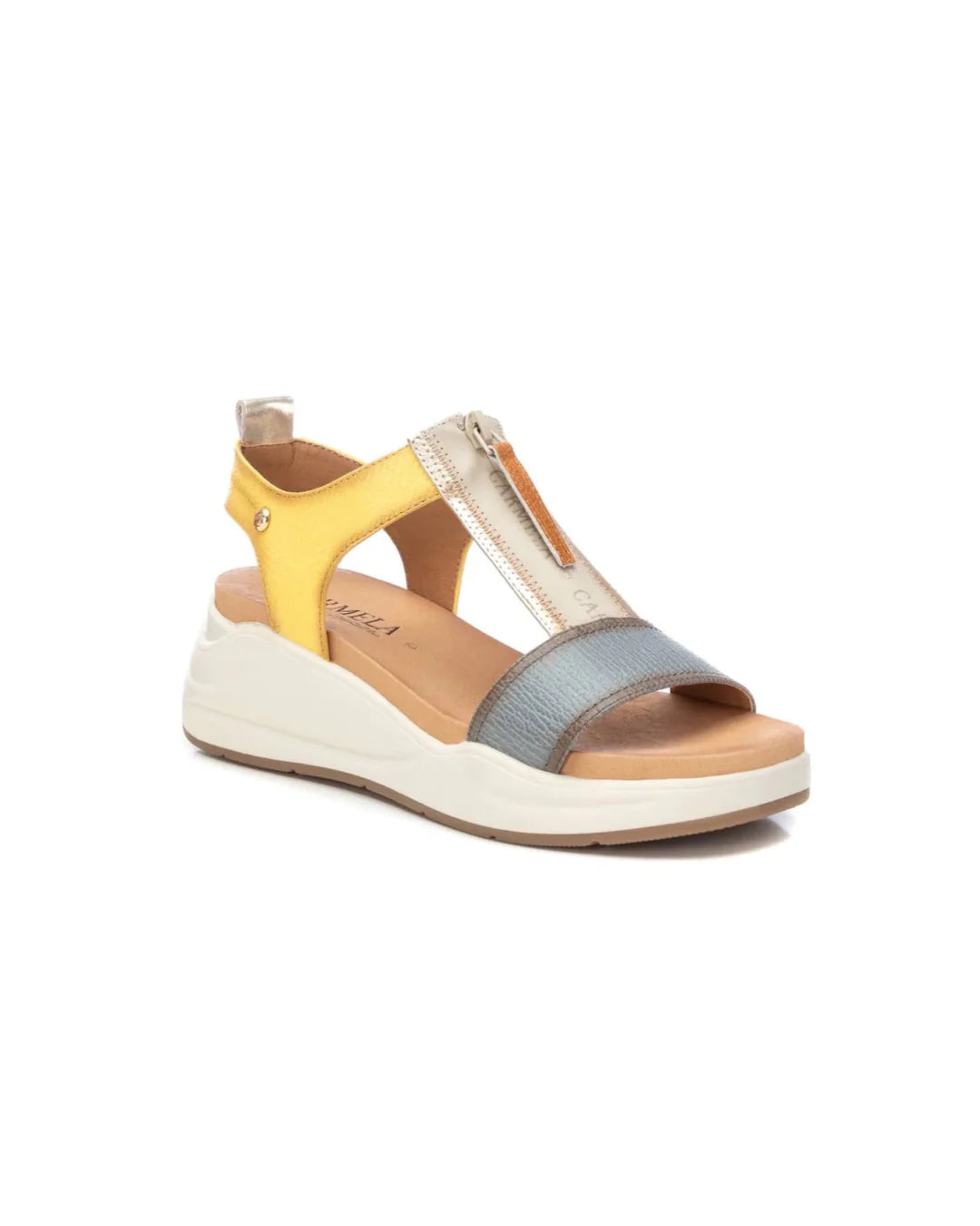 Carmela - 161550 Aqua & Yellow Leather Zip Sandal
