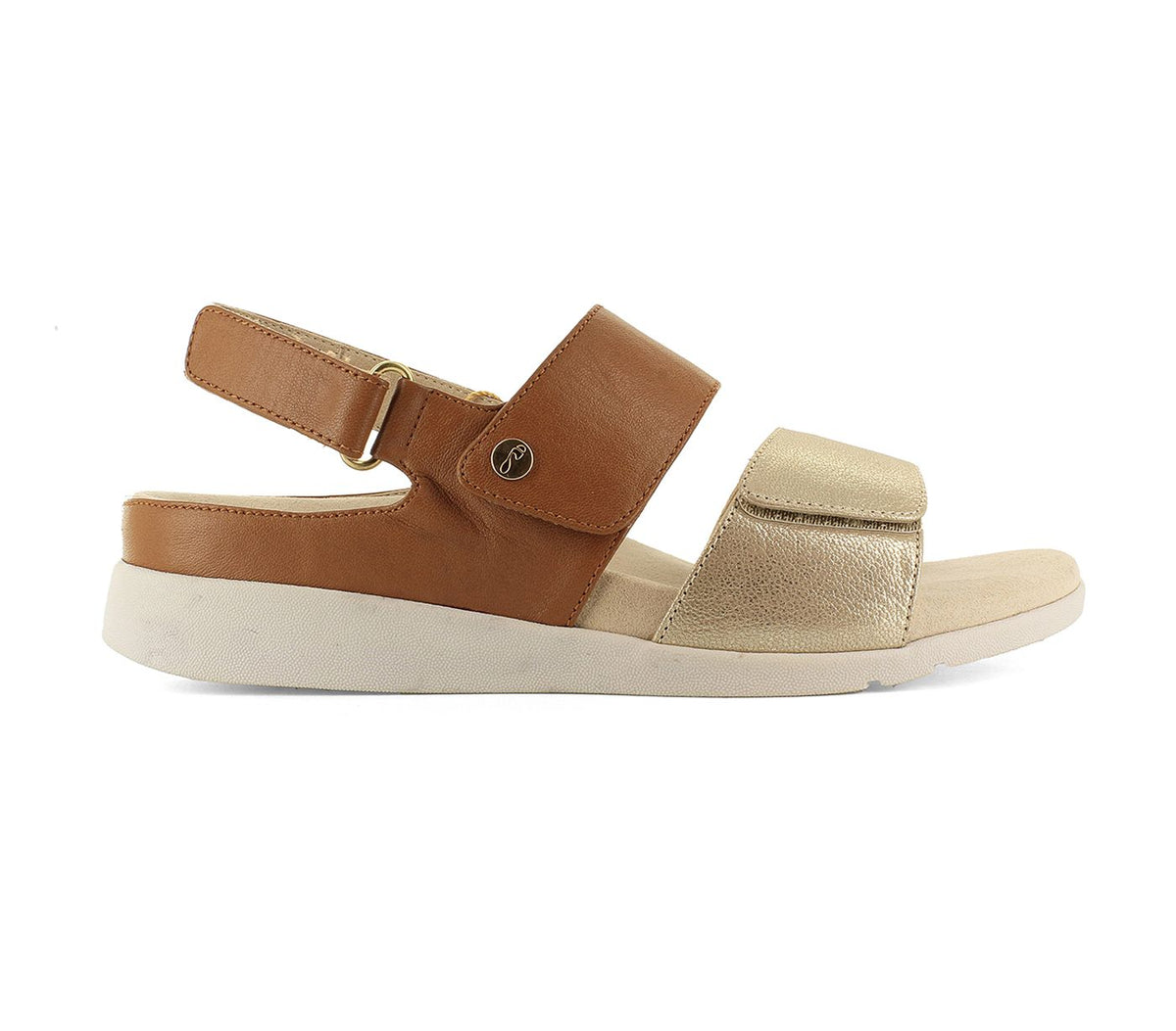 Strive - Riviera Tan and Gold Velcro Leather Sandal