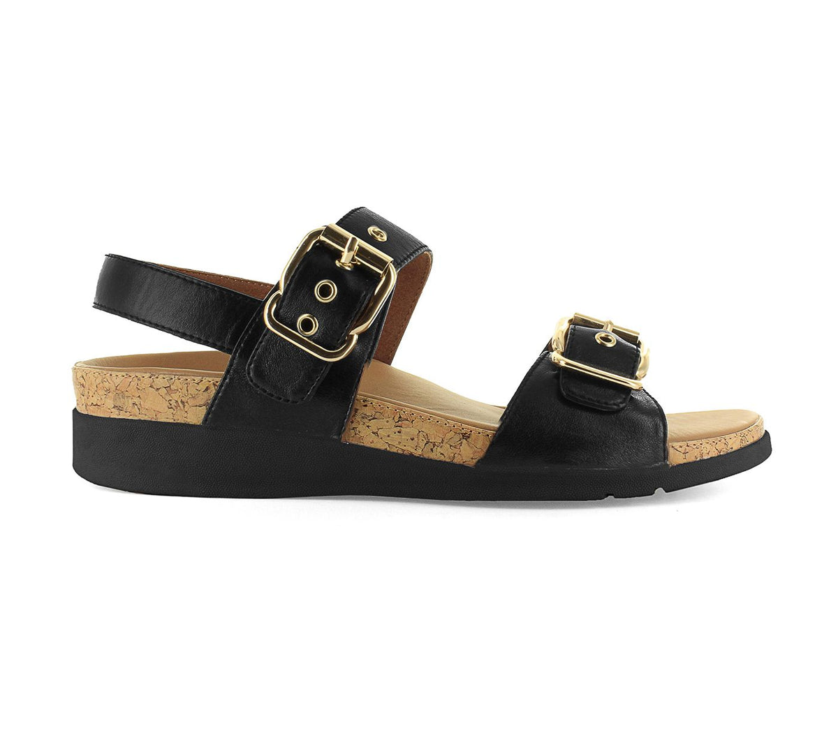 Strive - Amalfi black Gold Buckle Leather Sandal
