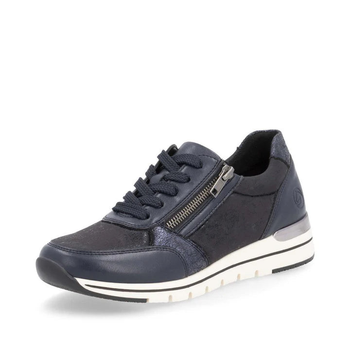 Remonte - R6700-15 Navy Leather & Stretch Zip Trainer