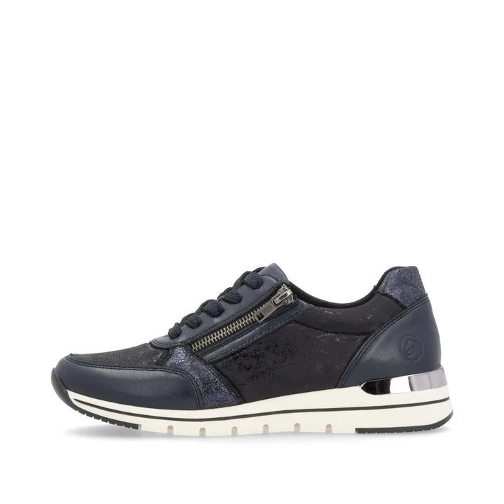 Remonte - R6700-15 Navy Leather & Stretch Zip Trainer