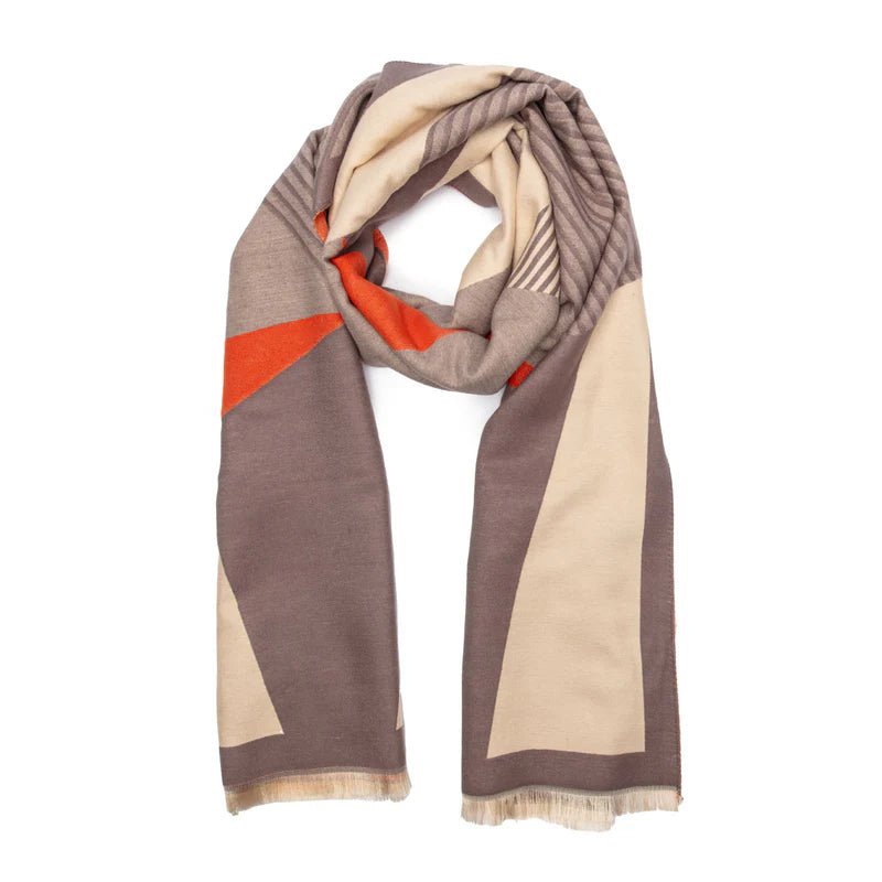 Elie Beaumont - Grey / Ivory & Brick Geometric Scarf