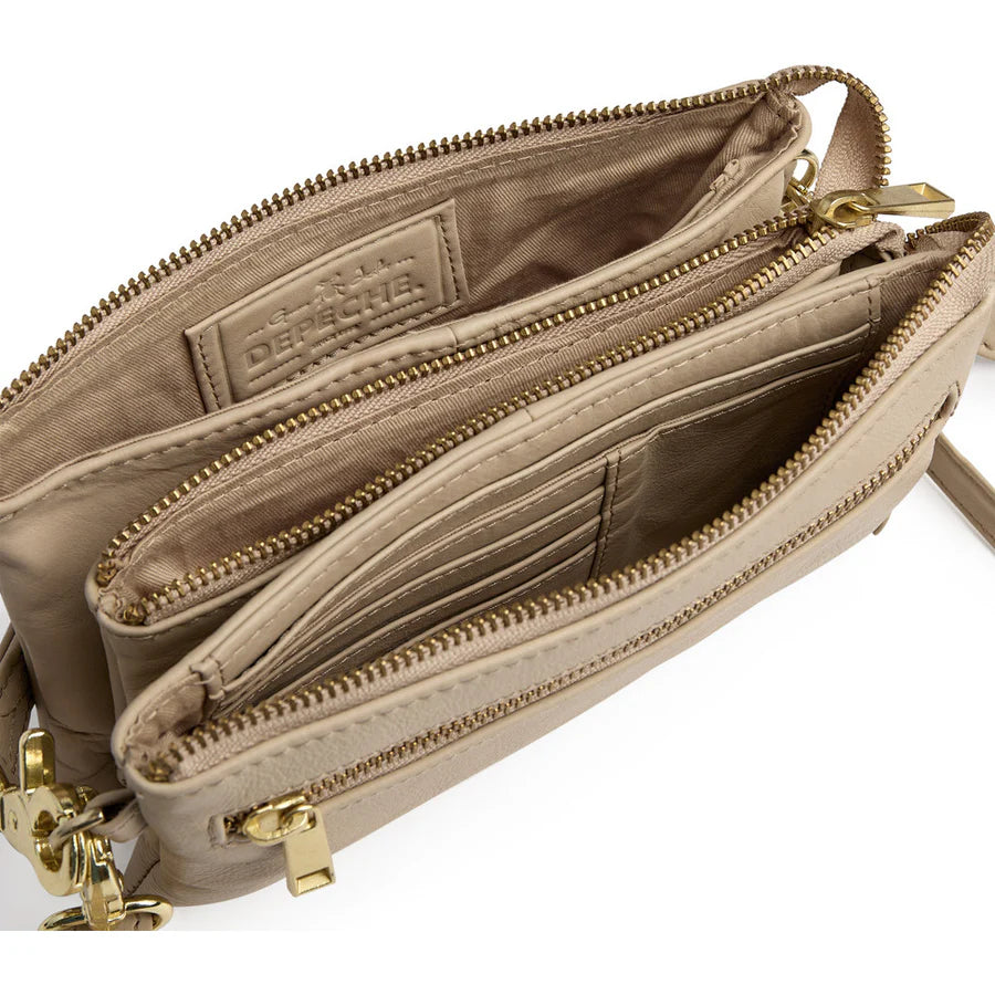 Depeche - 11998 Beige Leather Clutch Crossbody Bag