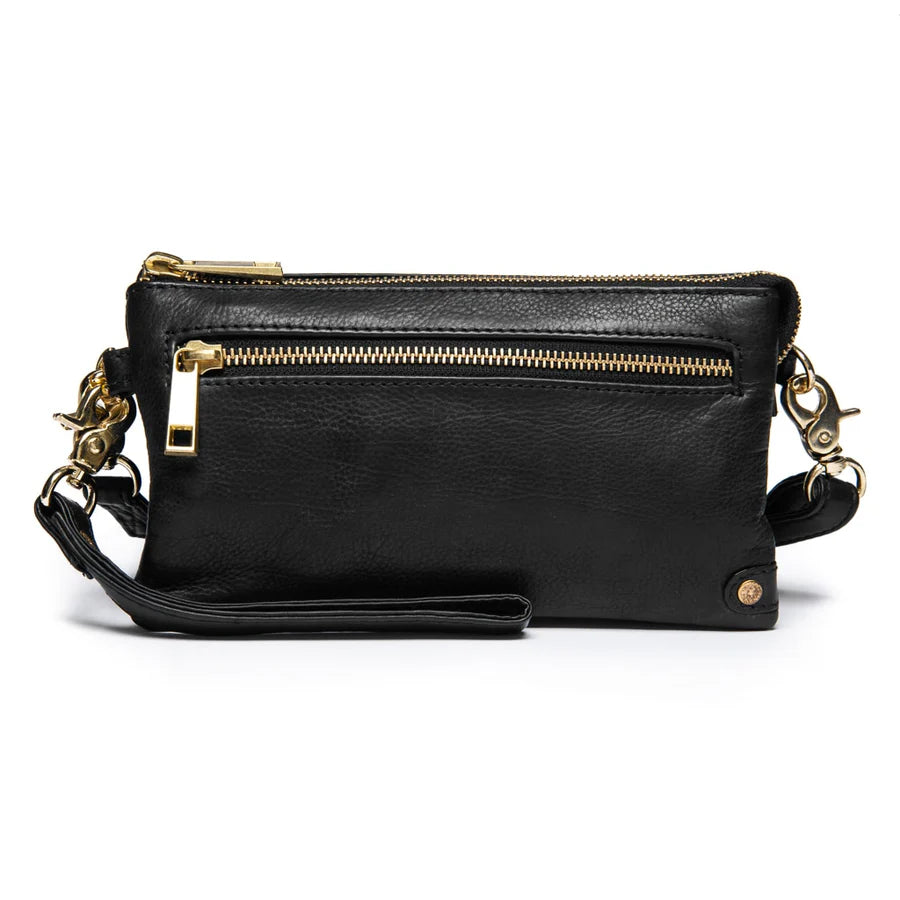 Depeche -11998 Black Leather Clutch Crossbody Bag