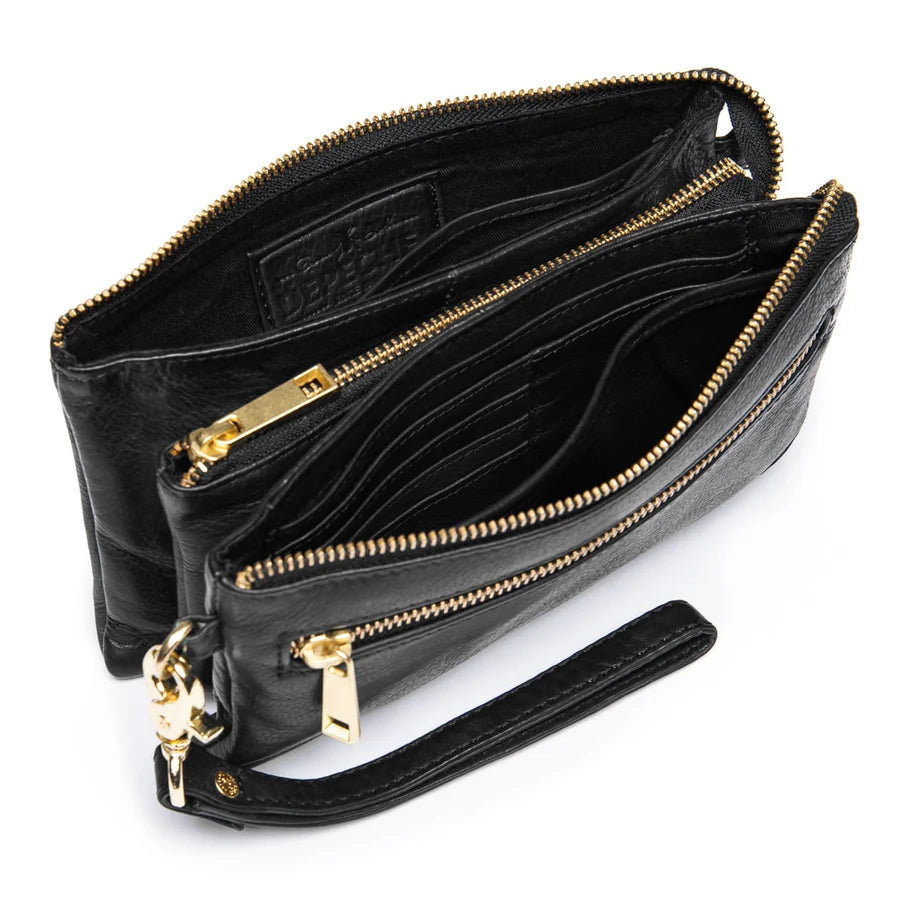 Depeche -11998 Black Leather Clutch Crossbody Bag